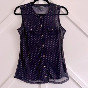 The Limited Navy blue & red polka dot sleeveless blouse w/gold buttons. size XS